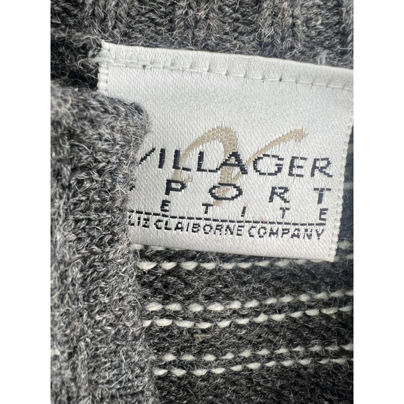 Vintage Villager Sport Sweater Womens Small Petite Gray Cream Cardigan Zip Wool - Picture 5 of 8
